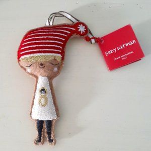 Crate & Barrel Felt Suzy Ultman Girl Elf 2017 Christmas Handcrafted Ornament 🎁